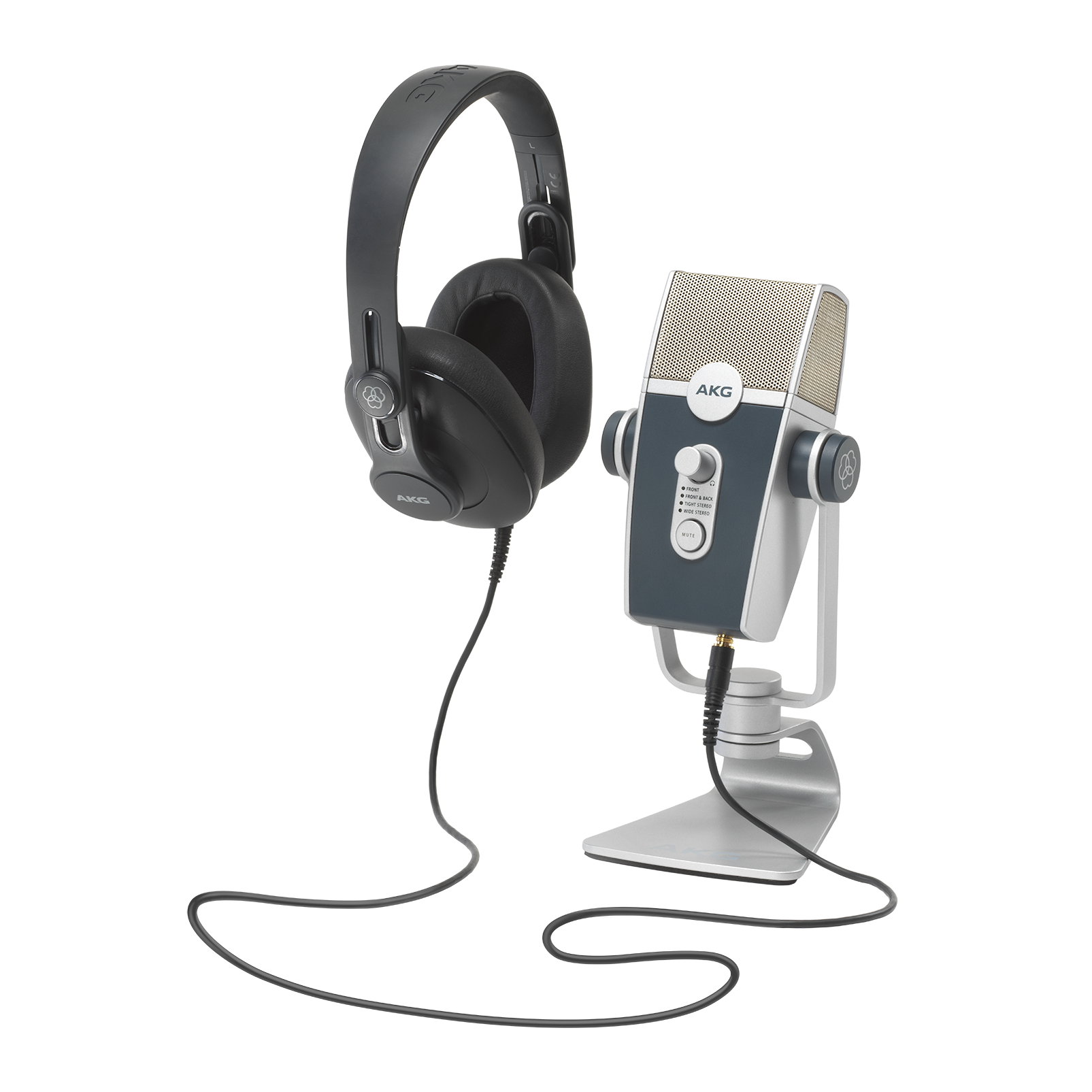 AKG Podcaster Essentials (B-Stock) - Black / Gray - Audio Production Toolkit: AKG Lyra USB Microphone and AKG K371 Headphones - Hero